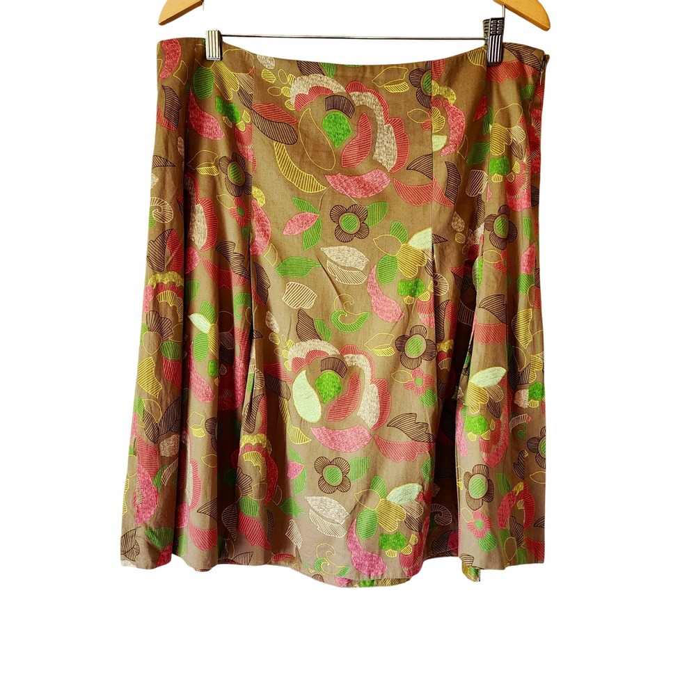 A|Line Brown Floral Midi Skirt Sz 16‎ | Office to Weekend | Soft Flirty Feminine